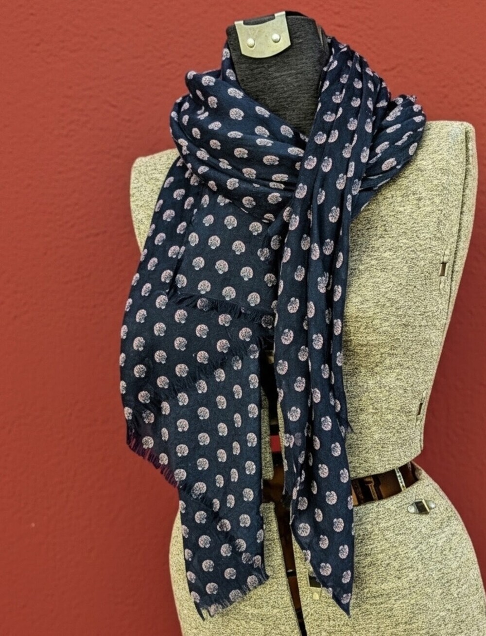 NWOT Who What Wear 2023 Slate Dark Blue Soft Dull Pink Shell Coastal Scarf 72x25